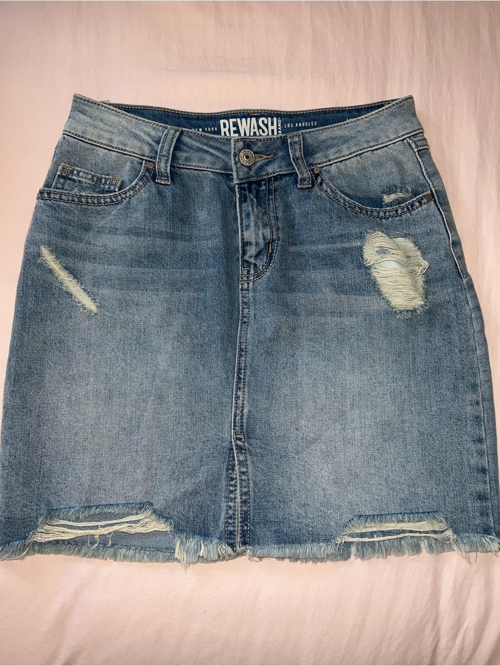 REWASH Stretchy Blue Distressed Denim Skirt - fits size 1-3